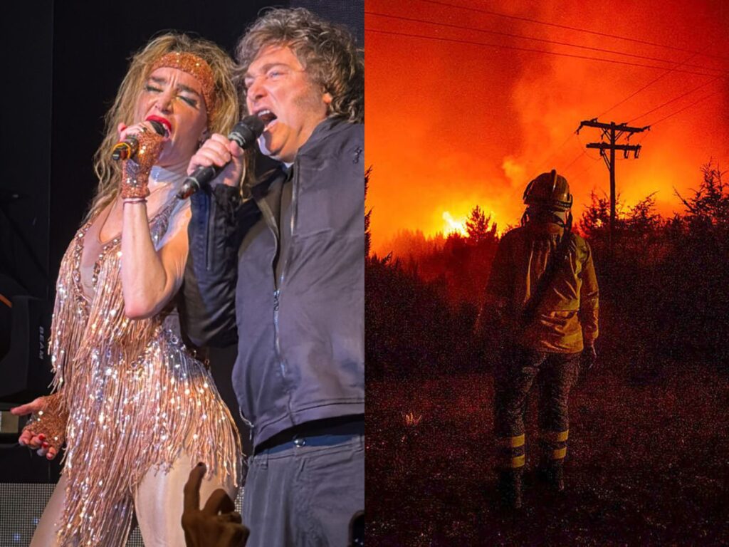 mientra milei canta con fátima, la patagonia se quema y la emergencia ígnea no asigna fondos especiales